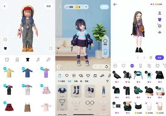 左中右：啫喱、超级QQ秀、崽崽ZEPETO