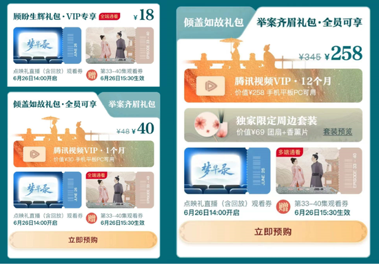 图/三种“大结局点映礼”礼包 　　来源/腾讯视频  燃财经截图