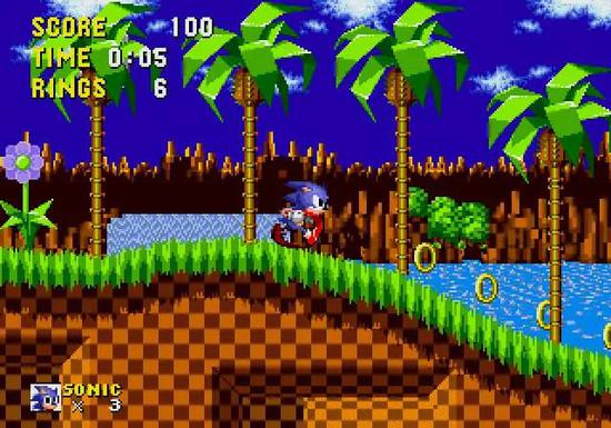 图16：Sega Genesis 主机游戏《刺猬索尼克》，1991。