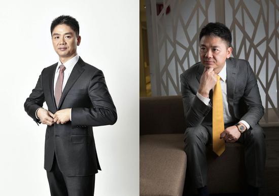 (左)2014年,刘强东的穿衣风格有了质的飞跃。来源:被访者供图 (右)2016年,京东集团搬到亦庄。摄影:邓攀