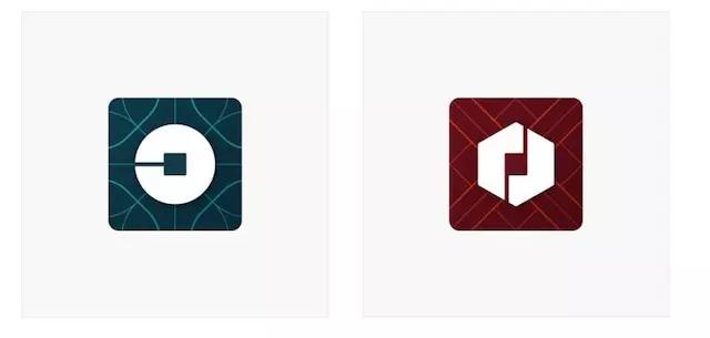 Uber 2016年更新logo,乘客端(左)、司机端(右)都使用钱币造型