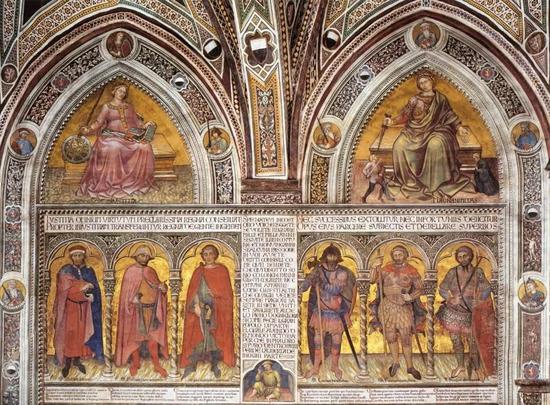  [图5]塔迪奥·德·巴尔托罗，寓意形象与罗马历史人物，湿壁画，1413-1414年作，现位于意大利锡耶纳市政厅。（图片来源：维基百科）