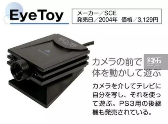 EyeToy，通过摄像头将自己的影像投到电视上来玩游戏的设备，是伴随着PS后续机种不断进化的周边设备