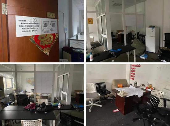 位于上海闵行区七莘路的蛋壳租客对接点办公室已人去楼空,一片狼藉。图源:蛋壳维权群