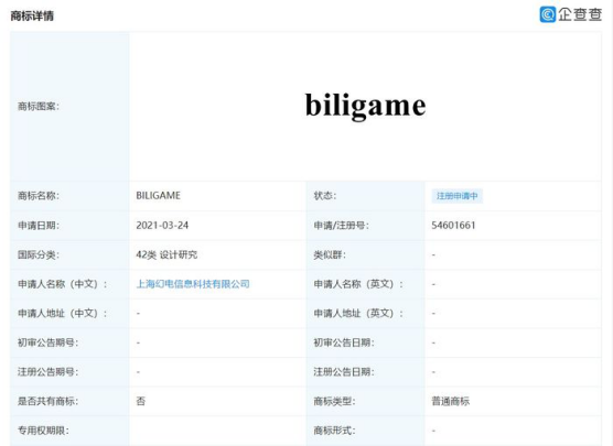B站注册商标“BILIGAME”