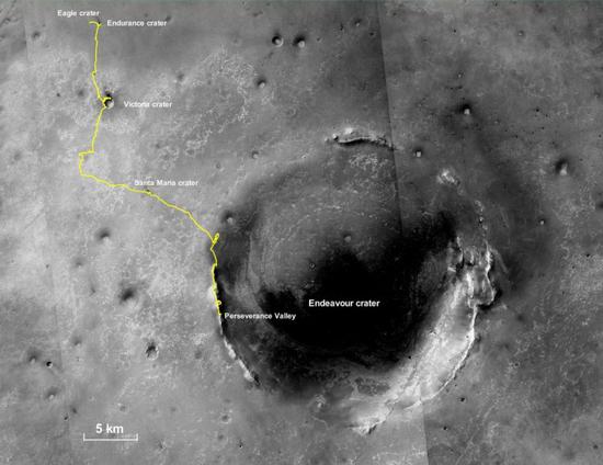 NASA公布机遇号在火星上的最后路线图路线图机遇号陨石坑