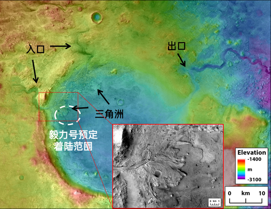 杰泽罗撞击坑中的流水活动遗迹，CTX+HRSC+HiRISE图像合成 | 改编汉化自：Mars 2020第三次选址研讨会Tim Goudge报告