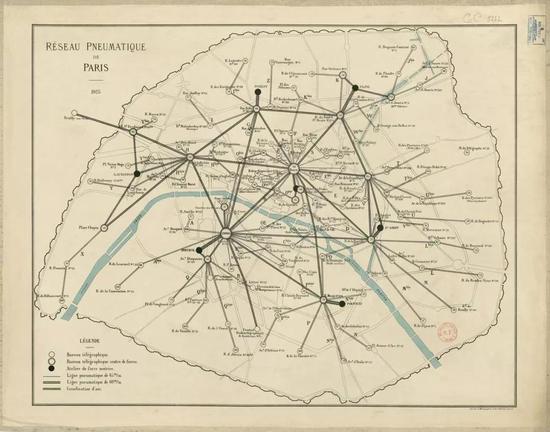 1925年巴黎地下气动管道分部图