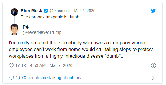 ▲马斯克称恐慌病毒是愚蠢的