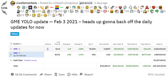 Gill在WSB论坛的最新帖子，图源wallstreetbets