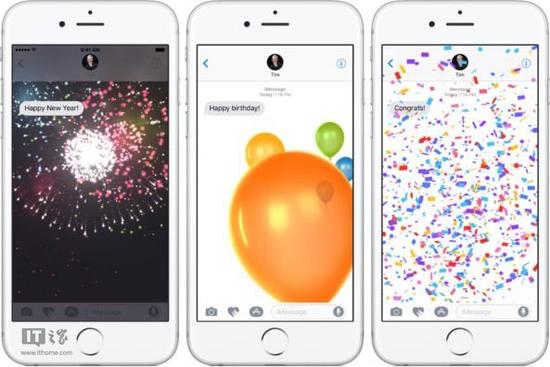 苹果iOS10 iMessage新特性:文字彩蛋,全屏特效
