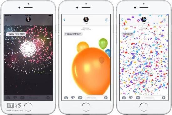苹果iOS10 iMessage新特性：文字彩蛋，全屏特效