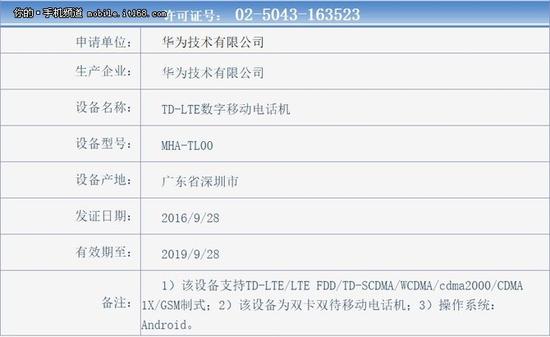 背面渲染图曝光 华为Mate 9已获入网许可