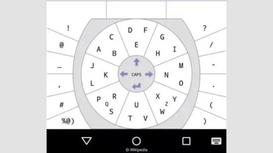 TouchOne键盘系统是按照字母顺序一圈排列，类似于老式的旋转拨号。图片来源：Wikipedia