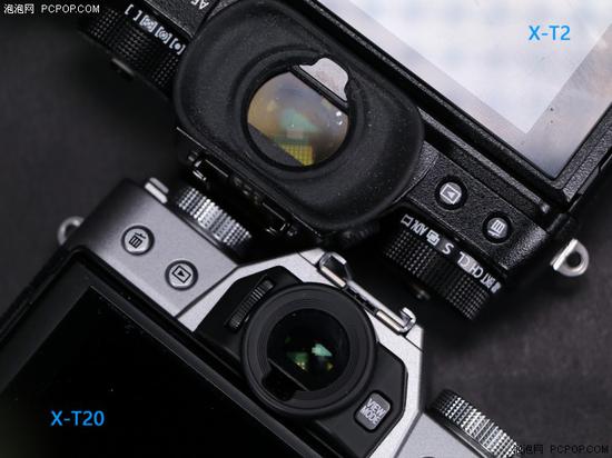X-T20电子取景器要比X-T2小,同时X-T2机顶转盘为更专业的双层设计