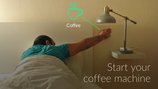 　　早上起床时可以触摸床头，就能够启动放在厨房的咖啡机。