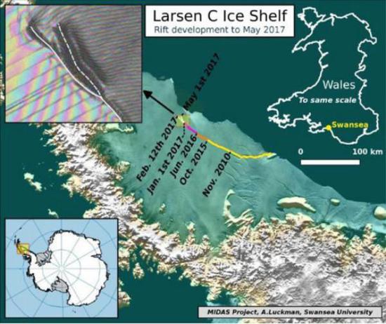 南极最大冰架裂口 南极裂开了一个大口子!最大的冰架可能会因此崩塌
