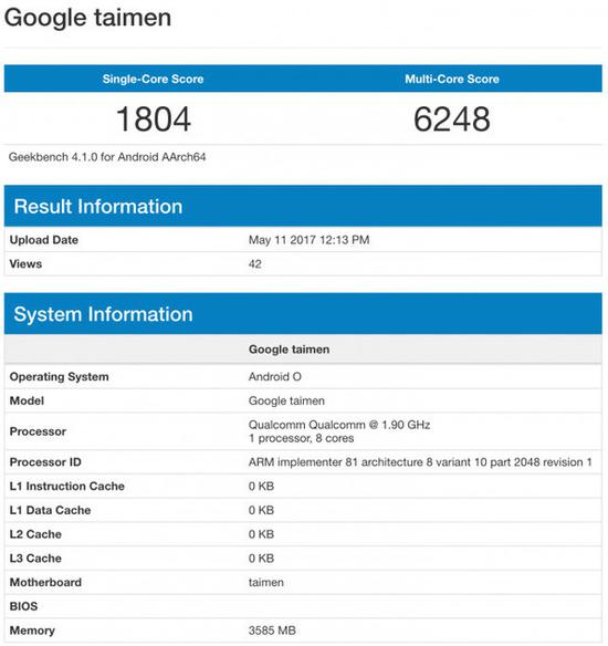 谷歌新机亮相Geekbench跑分库