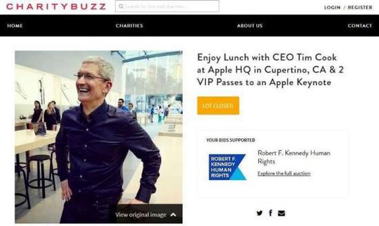 苹果CEO蒂姆·库克(Tim Cook)的慈善午餐,最终拍出688999美元高价,创下历史新高。