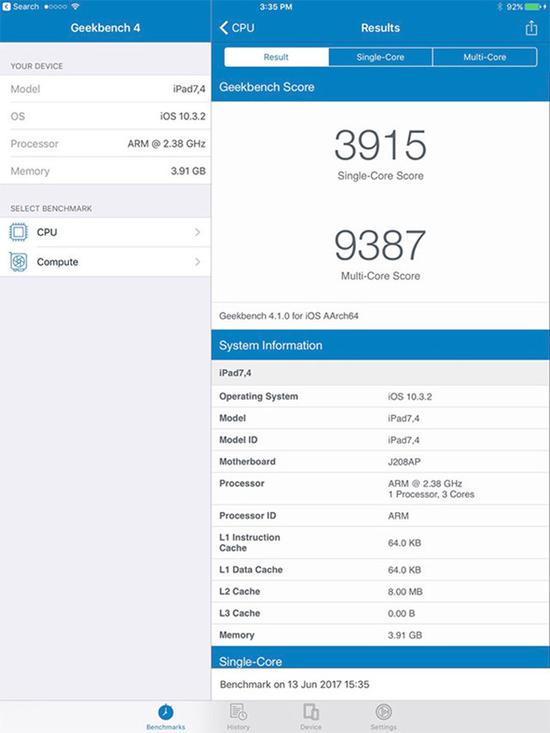苹果新iPad Pro跑分曝光 配备4GB内存