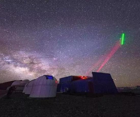 ?“墨子号”量子科学实验卫星过境时与阿里台站建立的光学链路。图片来自墨子沙龙