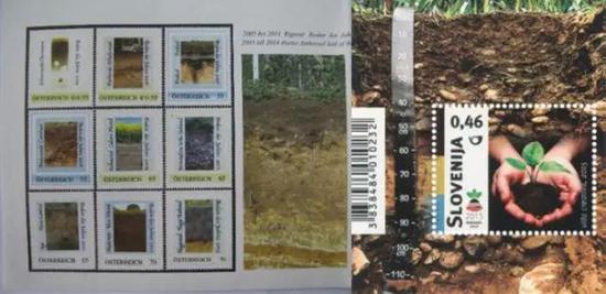 德国土壤邮票（左）和斯洛文尼亚发行国际土壤年邮票（右）