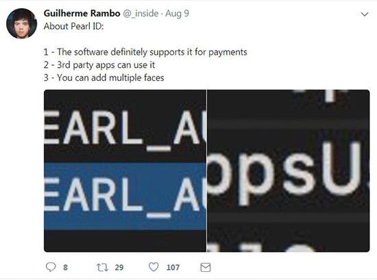 iPhone 8人脸识别支持Apple Pay(图片引自微博)