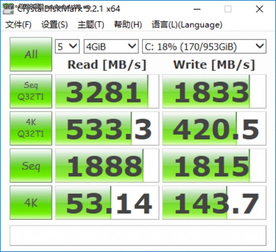 1TB SSD：读取速度3281M/S，写入速度1833M/S，啥也不说，顶级的水平了！