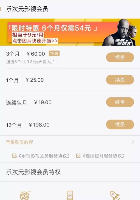 乐视视频APP上的会员费促销活动。