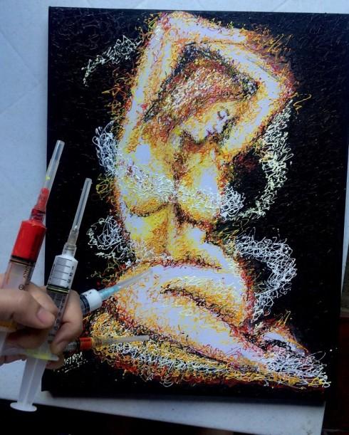 好看到炸裂!美女护士就地取材用针管作画