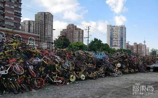 上海，绵延数十米的单车墙 