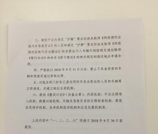 上海相关部门对滴滴的整改要求通知。