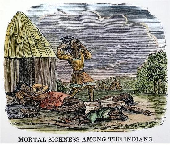 美洲原住民被欧洲殖民者带来的天花感染后的场景。图片来源：The Granger Collection / Cordon Press