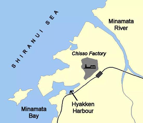 灰色色块，就是智索株式会社在水俣市的位置（图片来源：wiki）