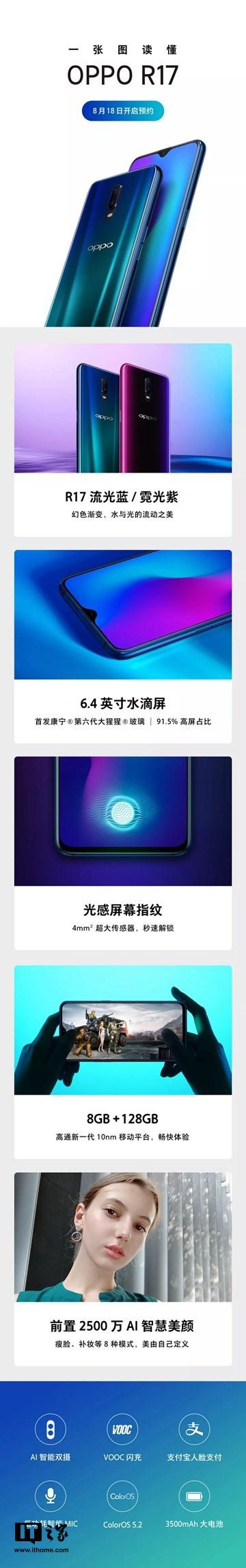 OPPO R17于8月18日预约:首发第六代大猩猩玻璃