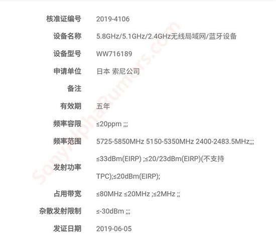 索尼在亚洲注册的5G相机(图片来源于sonyalpharumors.com)