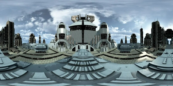360 vr的未来科幻城市形象与银河系中的现代小说摩天大楼和建筑.