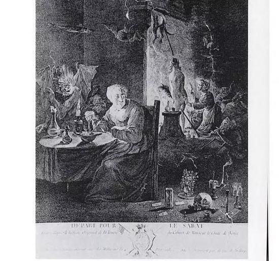 17世纪的木刻版画,一名正在为“飞行做准备的女巫”。图源:Wellcome Institute, London,via John Mann
