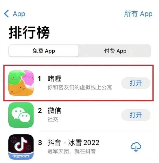 ▲啫喱App冲上苹果商店免费排行榜第一