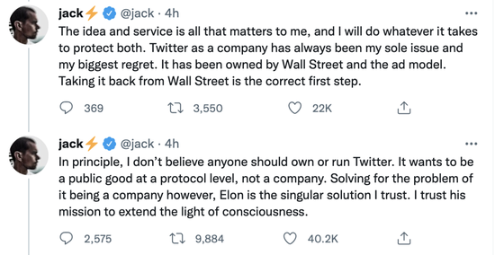 Twitter联合创始人、前CEOJack Dorsey推文