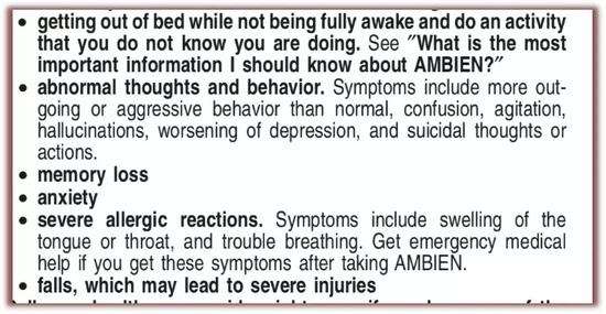 图注：安必恩《用药指南》中列出的服用该药可能产生的副作用