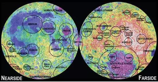 月球上目前保存下来的盆地或者疑似盆地结构。来源：LPI [9]
