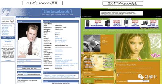 图：2004年Facebook和MySpace界面