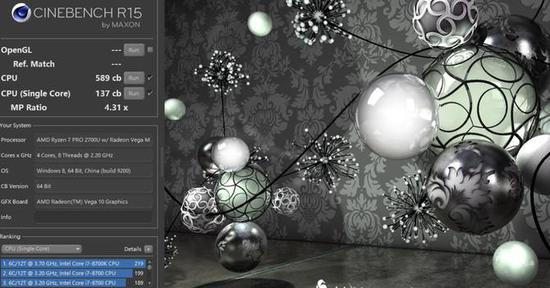 △CINEBENCH R15测试得分589