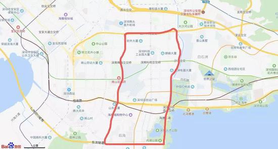 粤海街道范围（百度地图）