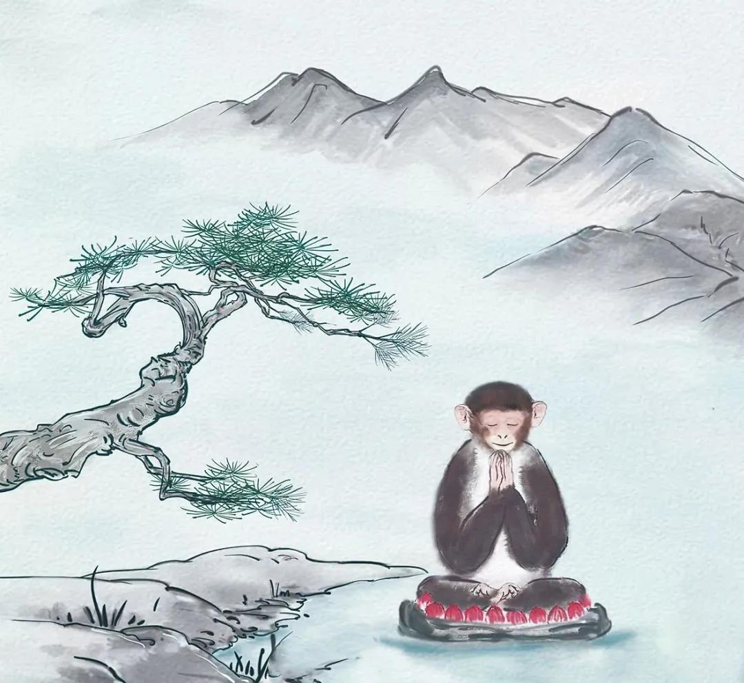 图中正在冥想的猴子表征灵长类大脑和智力的进化。课题组供图