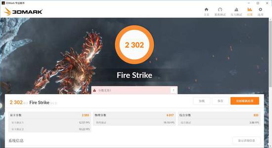 △3D MARK Fire Strike模式得2302分