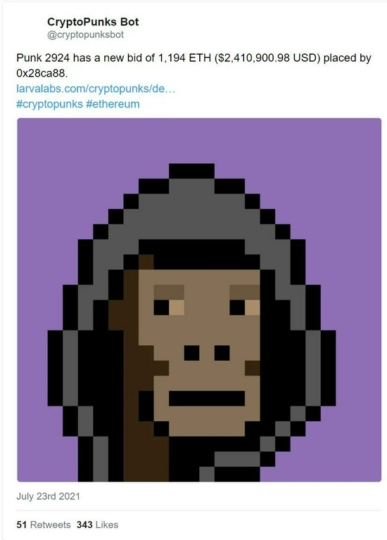 昂贵的“猿人”CryptoPunk，图源网络