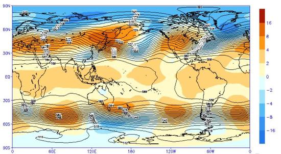 2020年1月北半球500hPa位势高度场（图片来源：国家气候中心）
