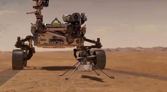 坚毅号火星车与直升机合照，图片来源：NASA
